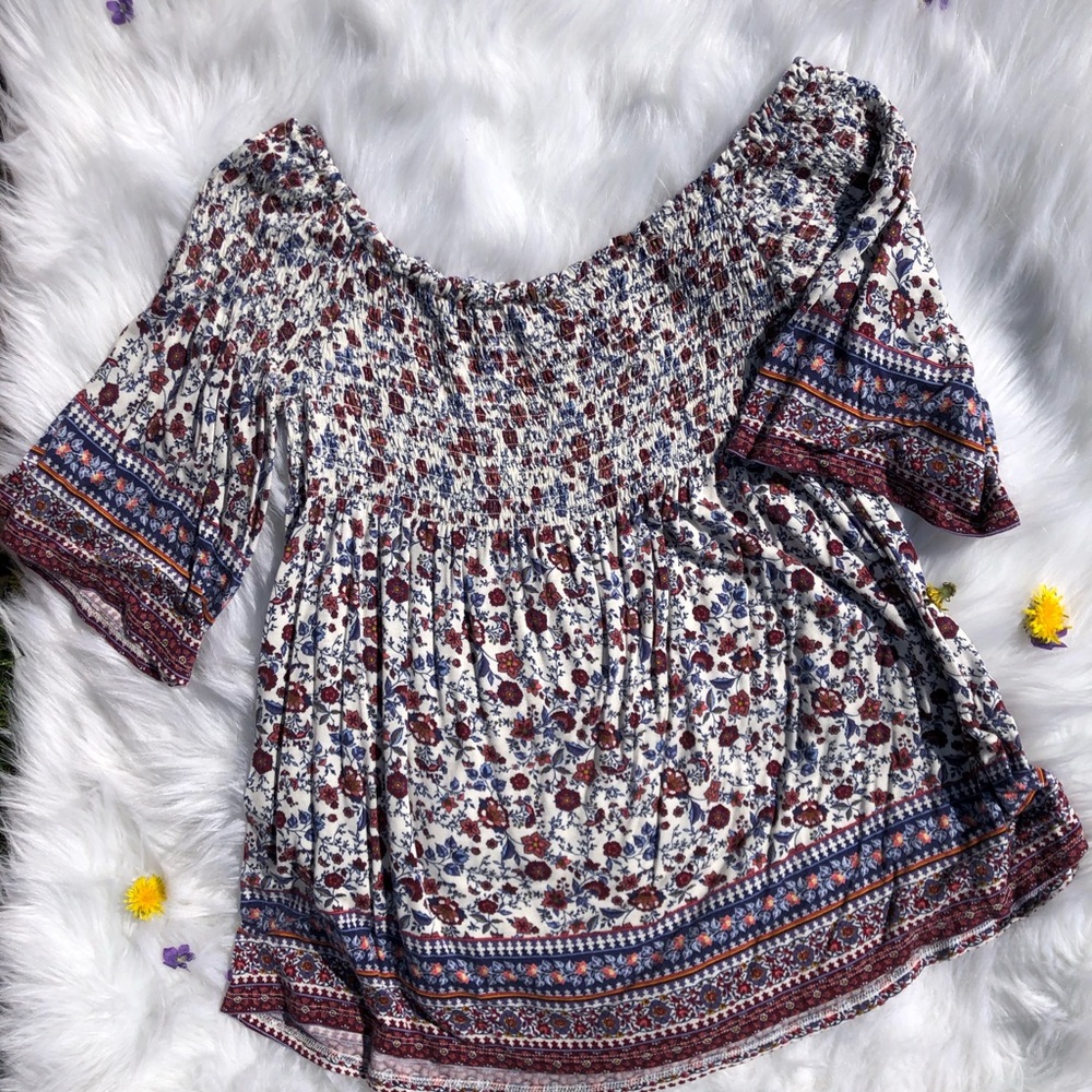 Jolt Off the Shoulder Floral Print Shirt